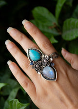 Artisan's Embrace: Moonstone & Turquoise Ring, AR-7183