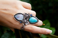 Artisan's Embrace: Moonstone & Turquoise Ring, AR-7183