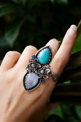 Artisan's Embrace: Moonstone & Turquoise Ring, AR-7183