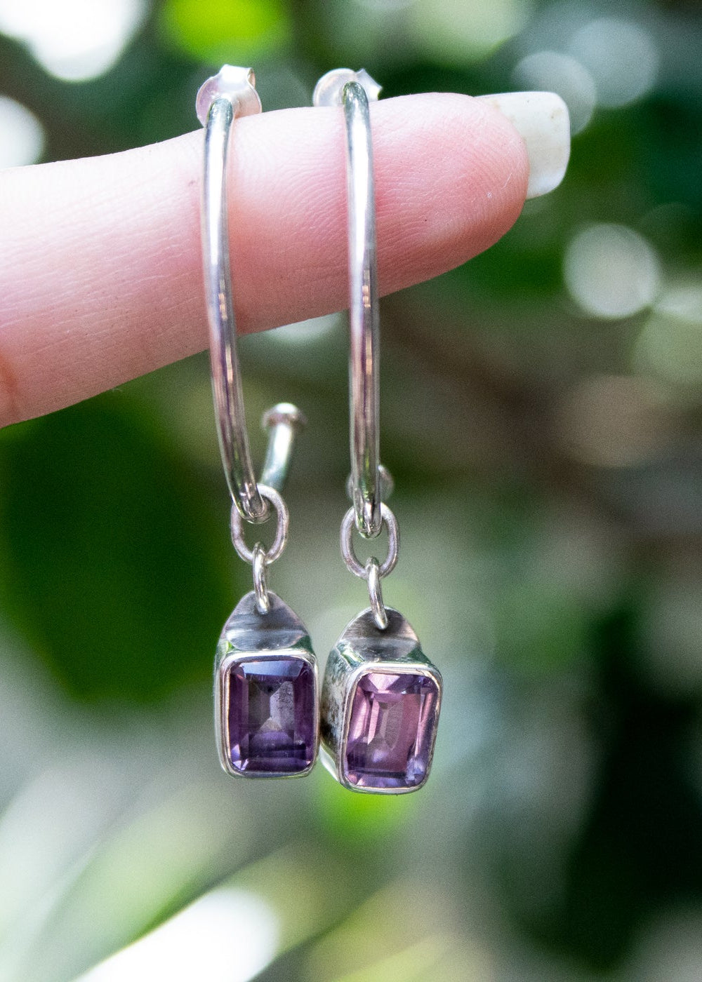 Amethyst Hoop Earrings, February Birthstone Earring, AE-6900