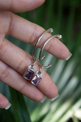 Amethyst Hoop Earrings, February Birthstone Earring, AE-6900