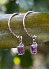 Amethyst Hoop Earrings, February Birthstone Earring, AE-6900