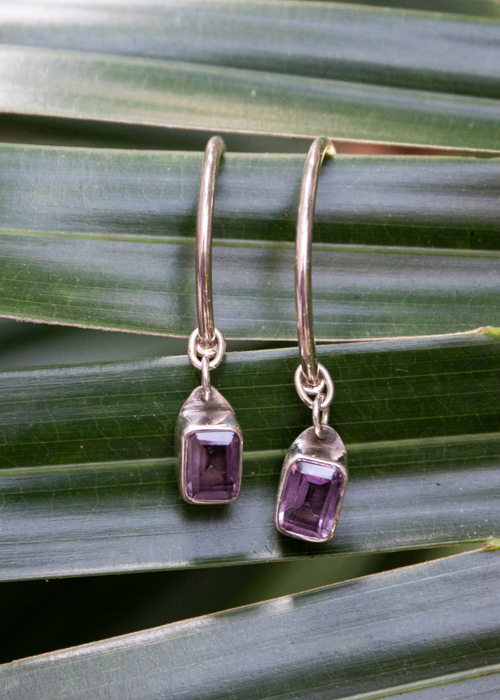 Amethyst Hoop Earrings, February Birthstone Earring, AE-6900