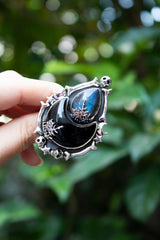 Eclipse of Shadows: Black Onyx Labradorite Ring, AR- 7645