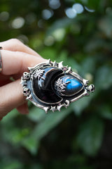 Eclipse of Shadows: Black Onyx Labradorite Ring, AR- 7645