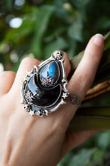 Eclipse of Shadows: Black Onyx Labradorite Ring, AR- 7645