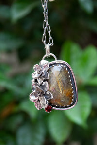 Golden Rutile & Garnet Pendant, AP-7182