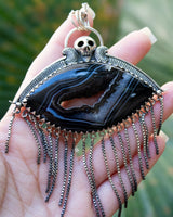 Evil Eye Black Agate Druzy Pendant, AP-6885