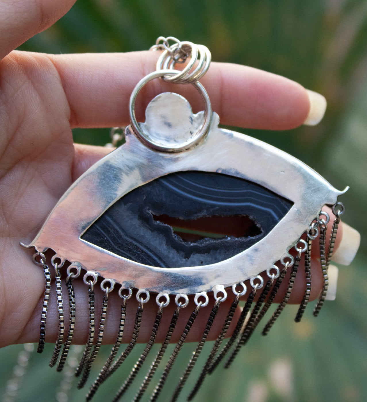 Evil Eye Black Agate Druzy Pendant, AP-6885