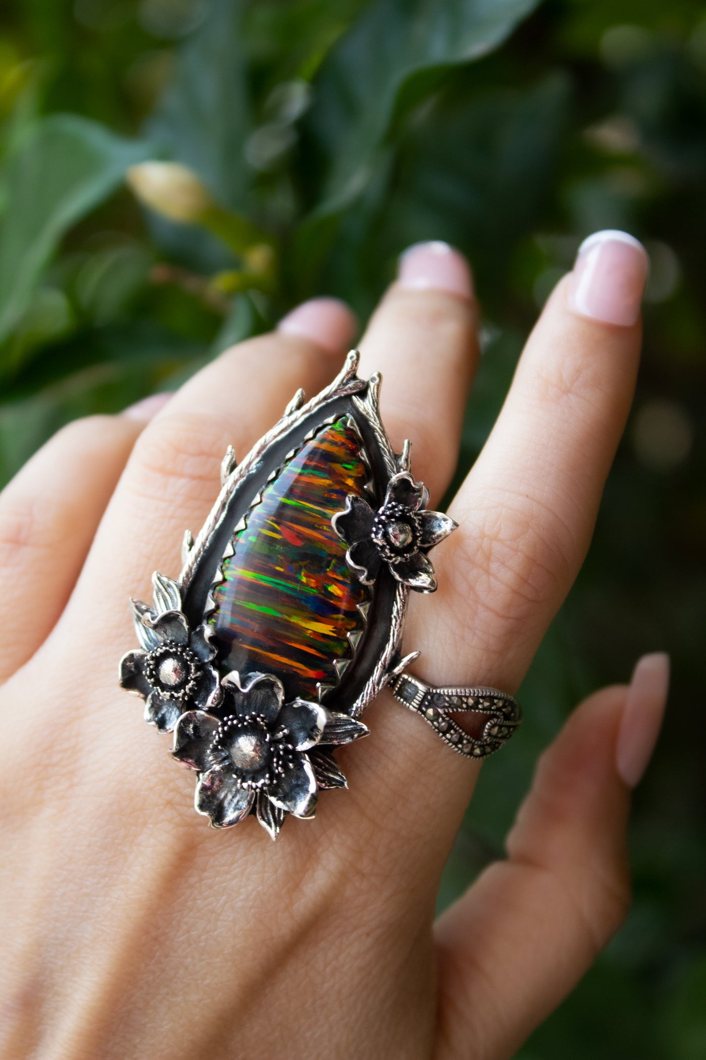 Firebloom Ring – Botanical Bello Opal Statement Ring, AR-7665