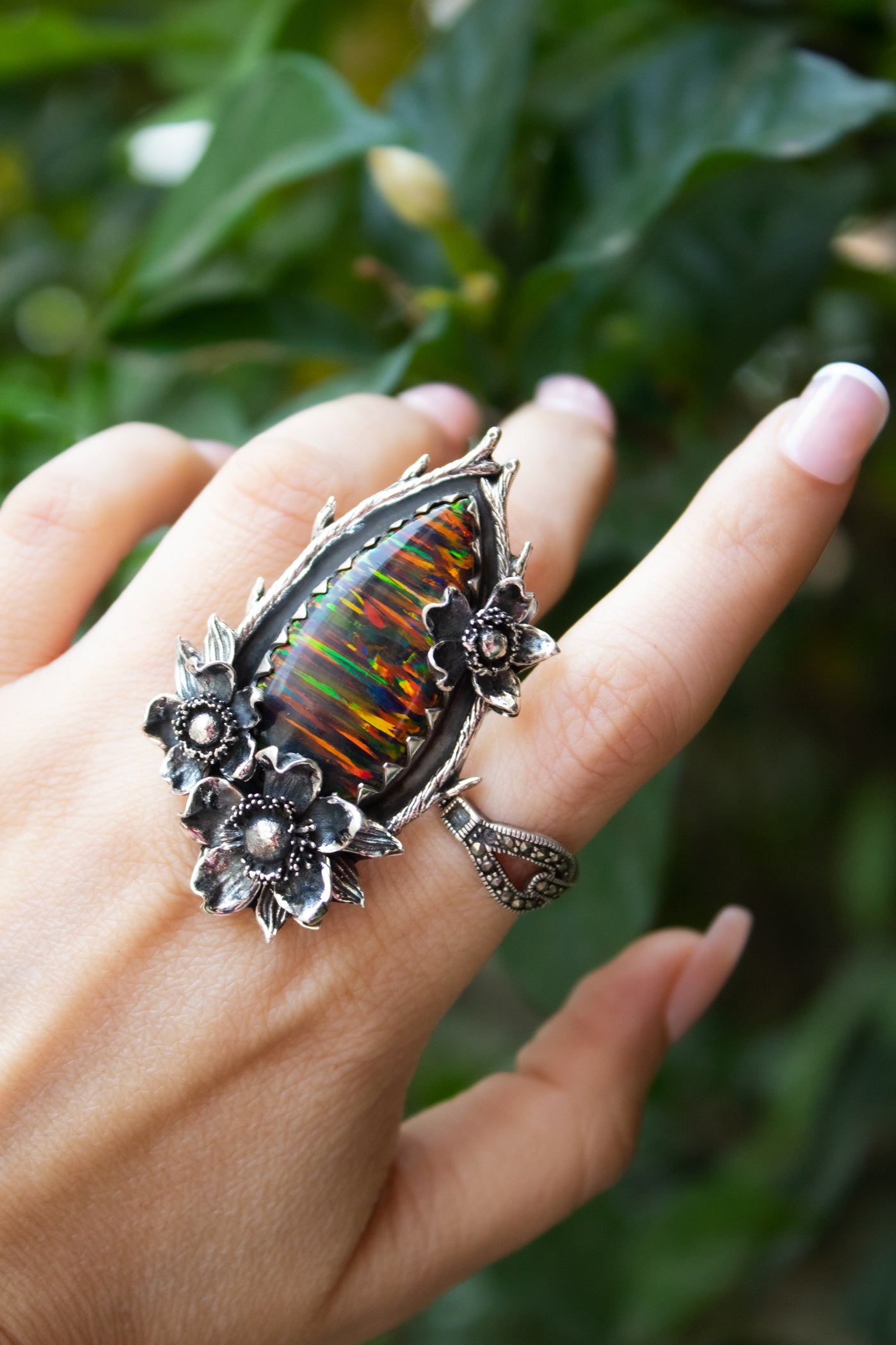 Firebloom Ring – Botanical Bello Opal Statement Ring, AR-7665