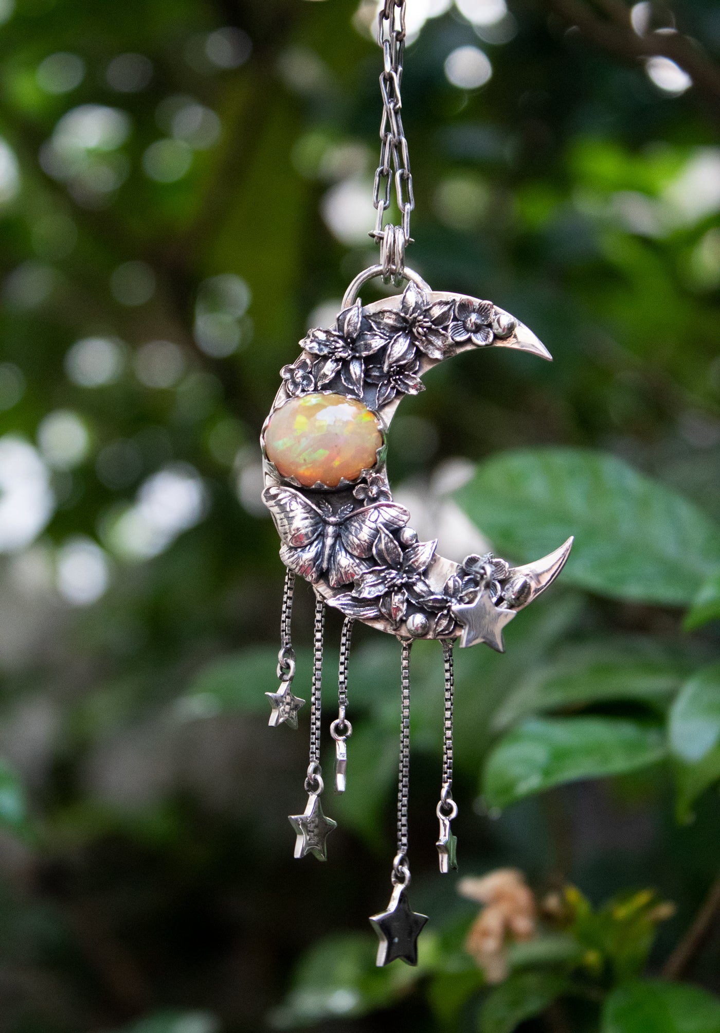 Moonlit Blossoms - Ethiopian Opal Crescent Pendant, AP-7671