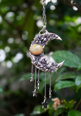 Moonlit Blossoms - Ethiopian Opal Crescent Pendant, AP-7671