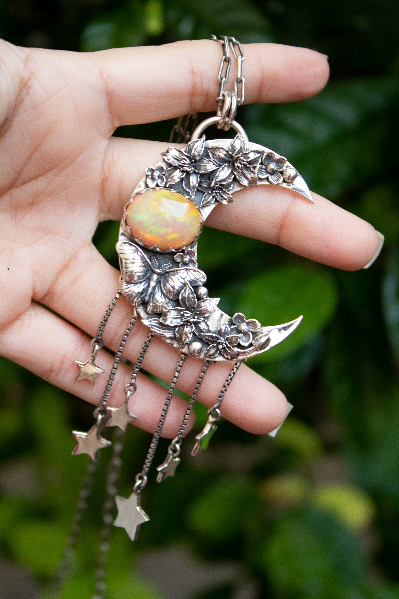 Moonlit Blossoms - Ethiopian Opal Crescent Pendant, AP-7671