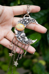 Moonlit Blossoms - Ethiopian Opal Crescent Pendant, AP-7671