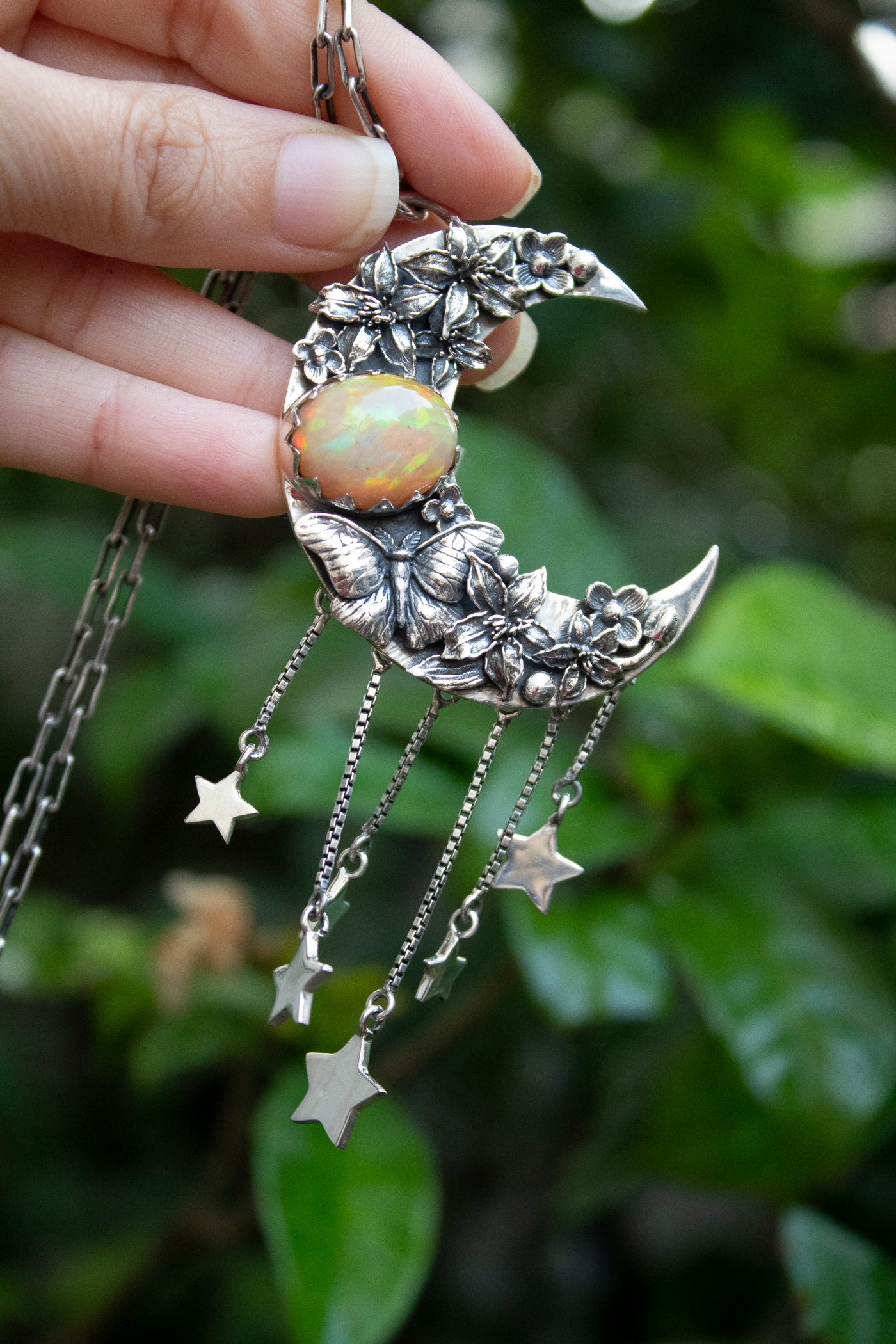Moonlit Blossoms - Ethiopian Opal Crescent Pendant, AP-7671