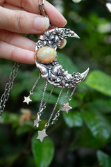 Moonlit Blossoms - Ethiopian Opal Crescent Pendant, AP-7671