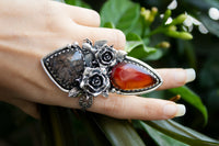 Red Onyx & Black Rutilated Quartz Ring, AR-7206