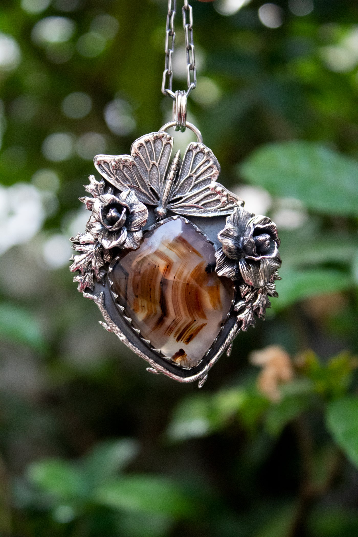 Wings of the Wild Garden — Stick Tube Agate Pendant