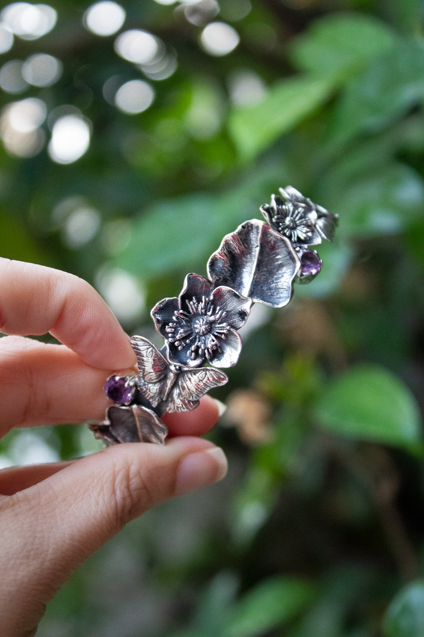 Garden of Flight – Amethyst & Butterfly Botanical Bracelet, AB-7672