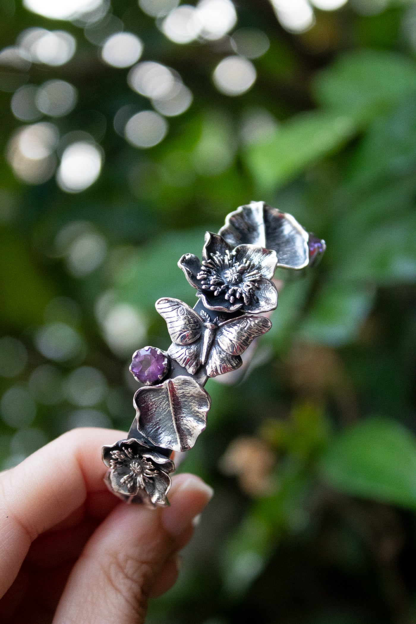 Garden of Flight – Amethyst & Butterfly Botanical Bracelet, AB-7672