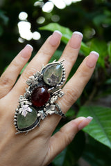 Whispers of the Maple Grove: Prehnite & Garnet Ring, AR-7668