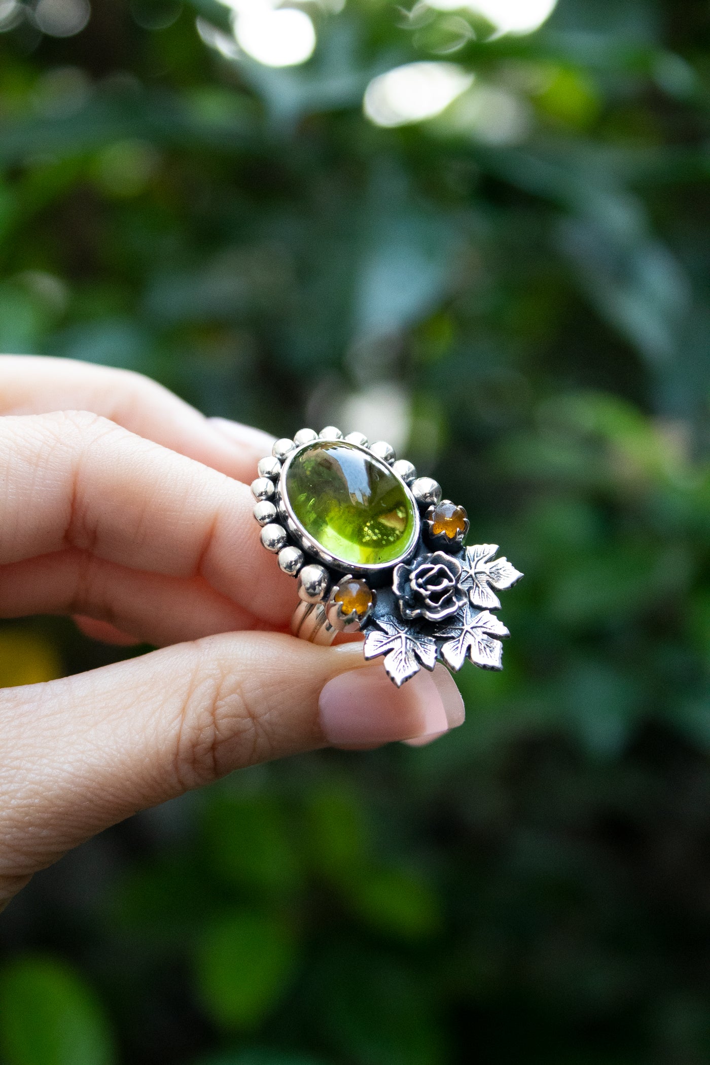 Green Tourmaline & Amber Ring, AR-7677