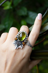 Green Tourmaline & Amber Ring, AR-7677