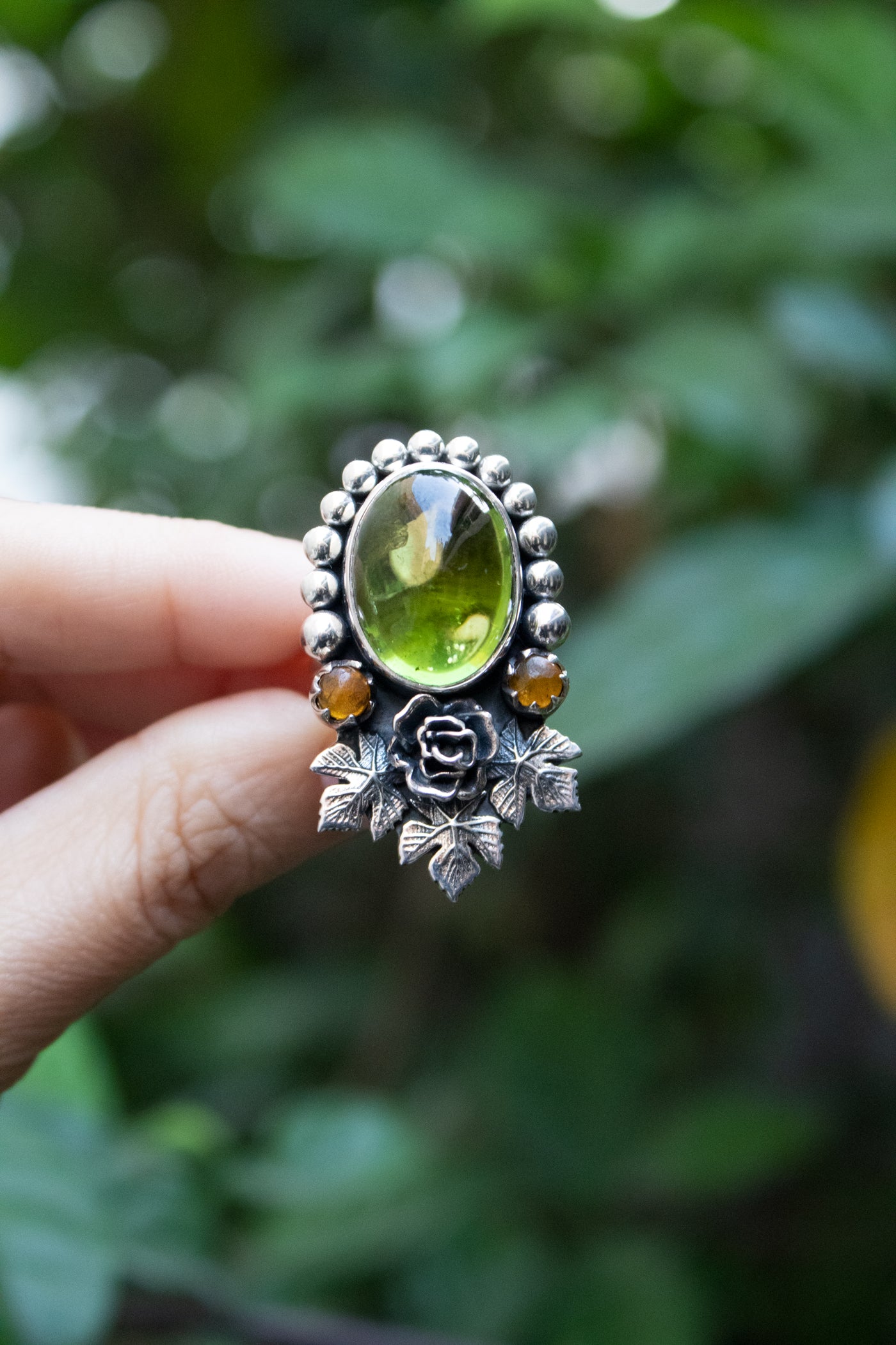 Green Tourmaline & Amber Ring, AR-7677
