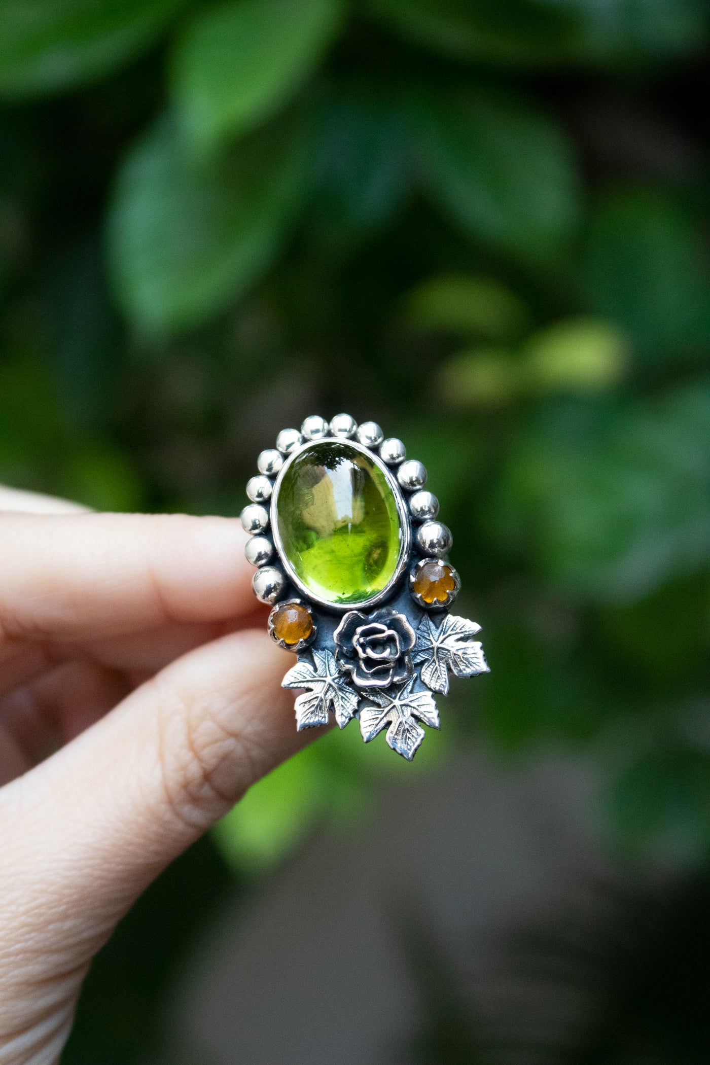 Green Tourmaline & Amber Ring, AR-7677