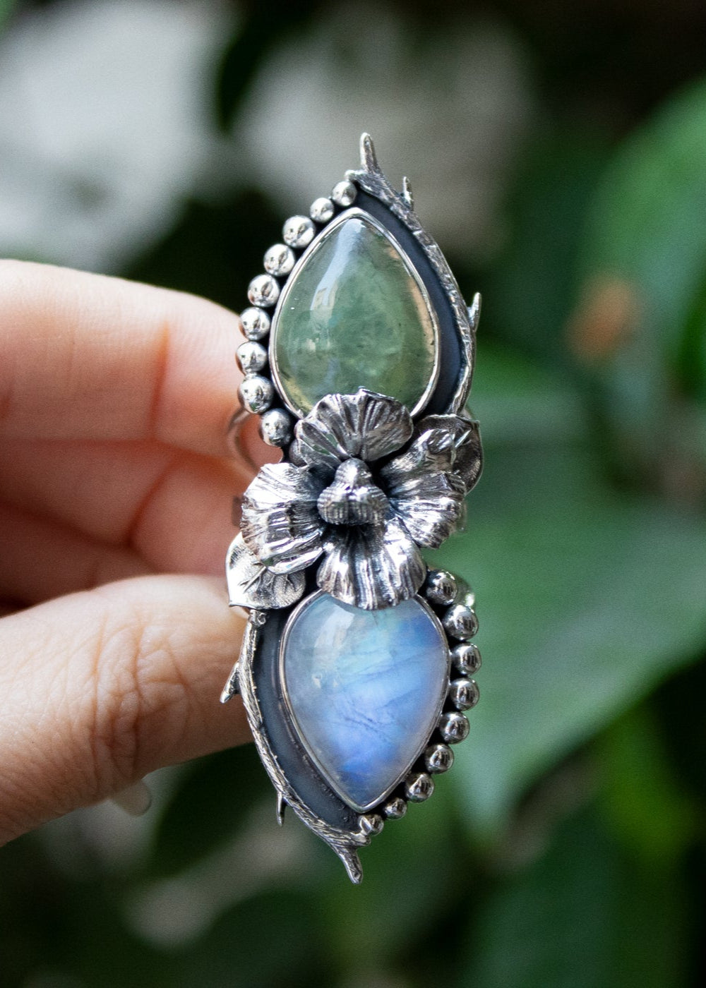 Botanical Blossom: Prehnite & Moonstone Ring, AR-7208