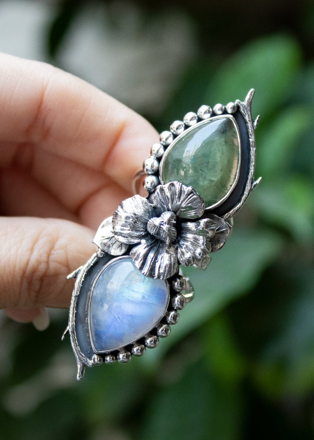 Botanical Blossom: Prehnite & Moonstone Ring, AR-7208