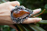 Radiant Bloom: Faceted Botswana Agate, Moonstone & Garnet Ring, AR-7213