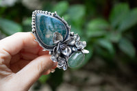 Floral Elegance: Moss Agate & Aquamarine Ring, AR-7212