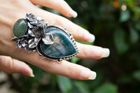 Floral Elegance: Moss Agate & Aquamarine Ring, AR-7212