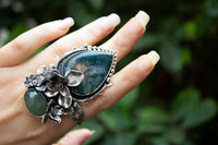 Floral Elegance: Moss Agate & Aquamarine Ring, AR-7212