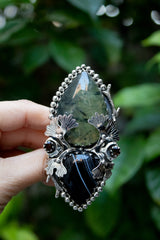 Shadow & Light – Prehnite & Black Botswana Ring, AR-7674