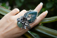 Floral Elegance: Moss Agate & Aquamarine Ring, AR-7212