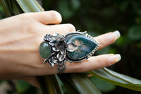 Floral Elegance: Moss Agate & Aquamarine Ring, AR-7212