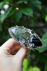 Shadow & Light – Prehnite & Black Botswana Ring, AR-7674