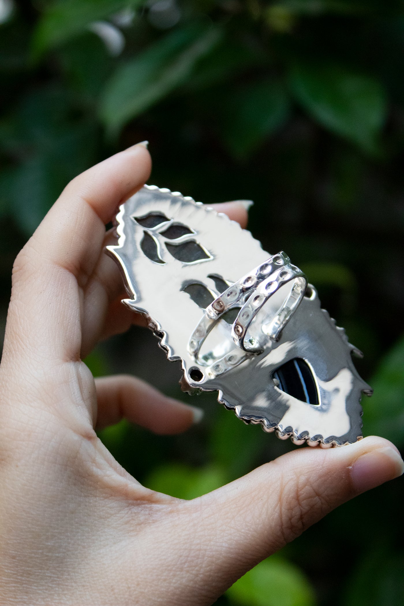 Shadow & Light – Prehnite & Black Botswana Ring, AR-7674