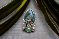 Floral Elegance: Moss Agate & Aquamarine Ring, AR-7212