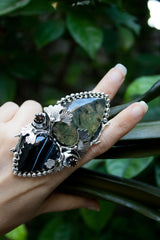 Shadow & Light – Prehnite & Black Botswana Ring, AR-7674