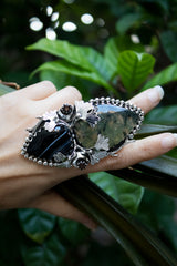 Shadow & Light – Prehnite & Black Botswana Ring, AR-7674