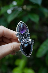 Dual Harmony – Amethyst & Onyx Ring, AR-7679