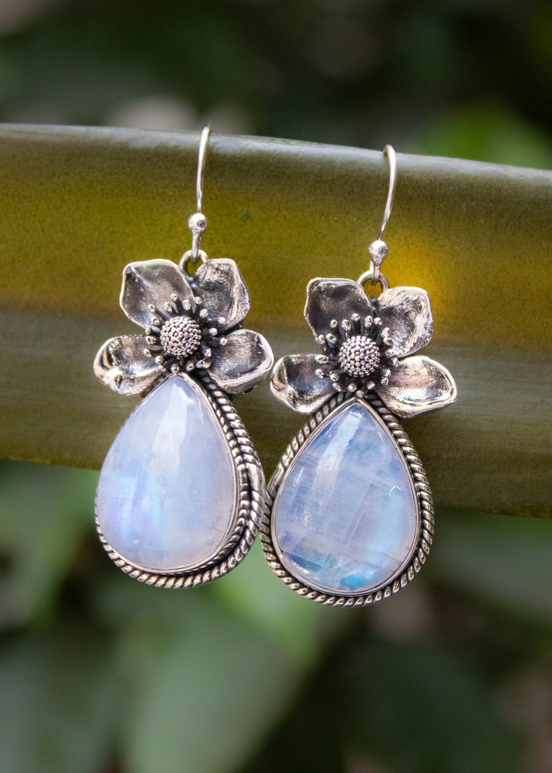 Pendientes colgantes elegantes con piedra lunar, AE-6737