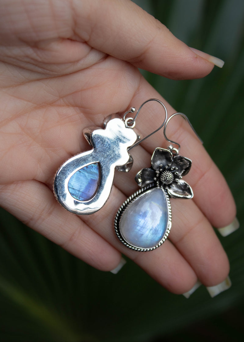 Pendientes colgantes elegantes con piedra lunar, AE-6737