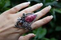 Thulite & Smokey Quartz Ring, AR-7215