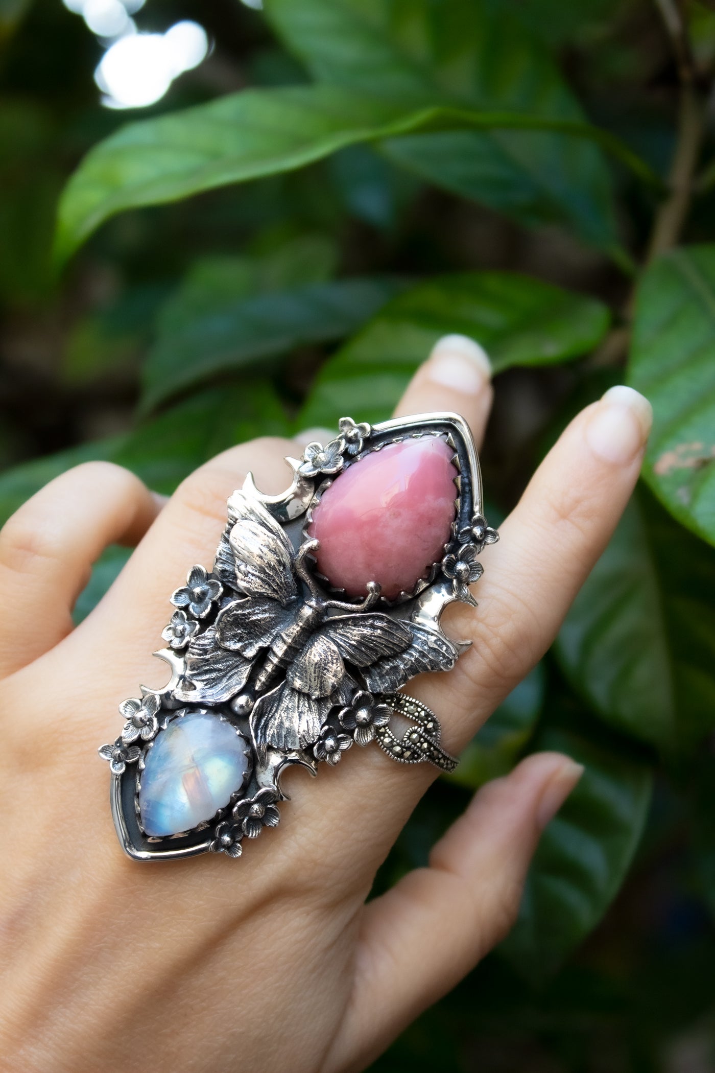 Blushing Butterfly – Pink Opal & Moonstone Ring, AR-7672
