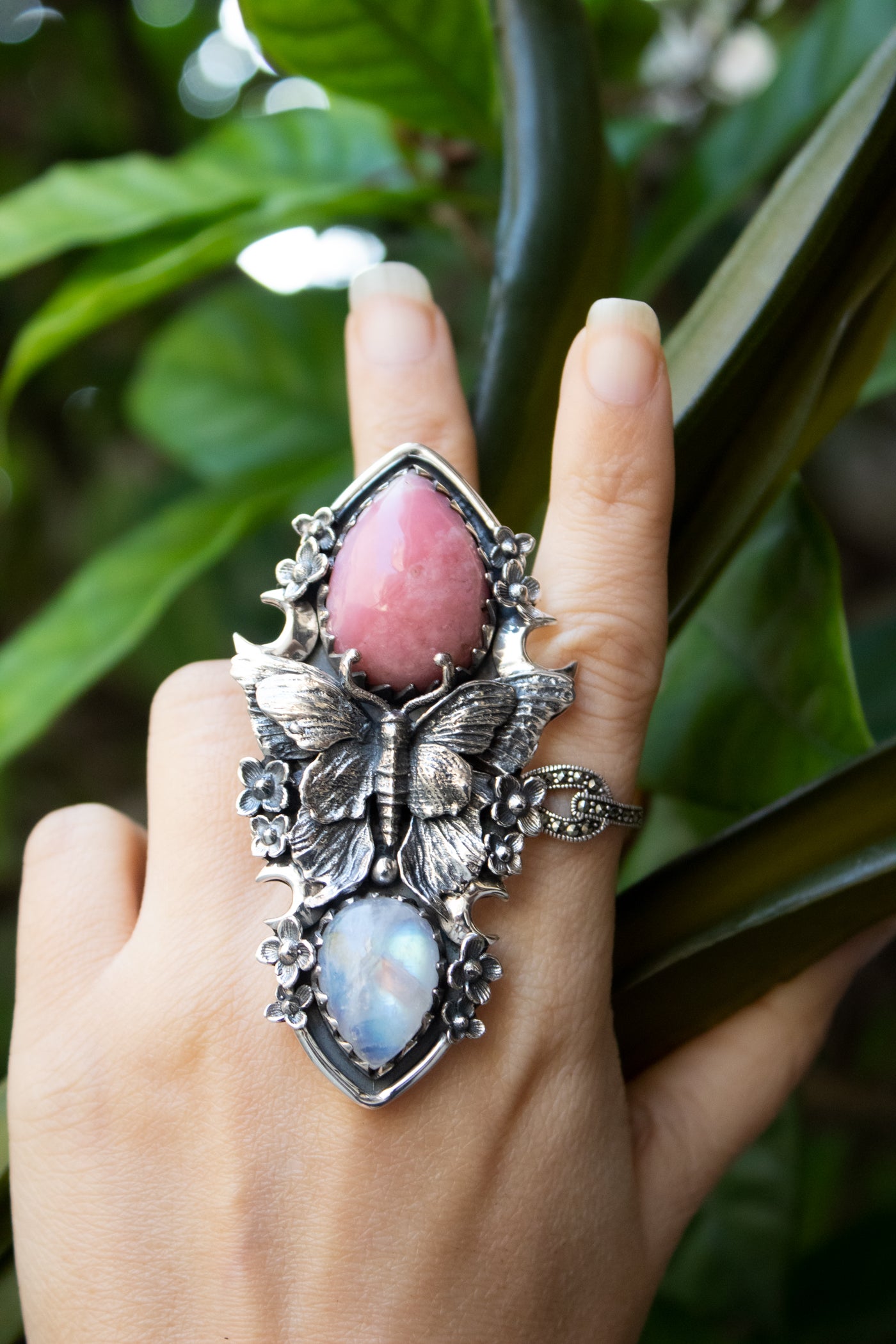 Blushing Butterfly – Pink Opal & Moonstone Ring, AR-7672